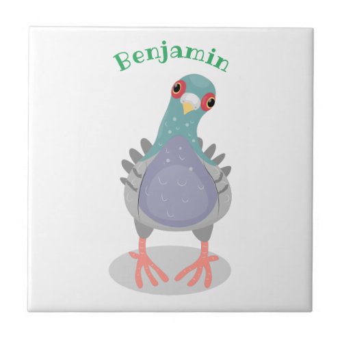 Funny curious pigeon cartoon illustration ceramic tile