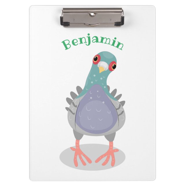 Funny curious pigeon cartoon illustration clipboard (Front)