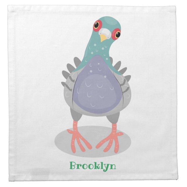 Funny curious pigeon cartoon illustration cloth napkin (Front)