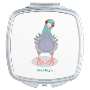 Funny curious pigeon cartoon illustration compact mirror