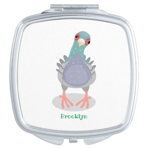 Funny curious pigeon cartoon illustration compact mirror