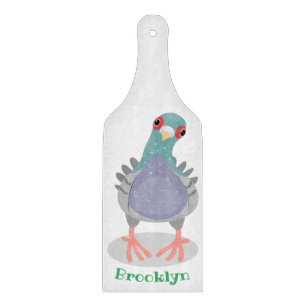 Funny curious pigeon cartoon illustration cutting board