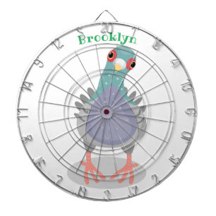 Funny curious pigeon cartoon illustration dart board