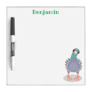 Funny curious pigeon cartoon illustration dry erase board