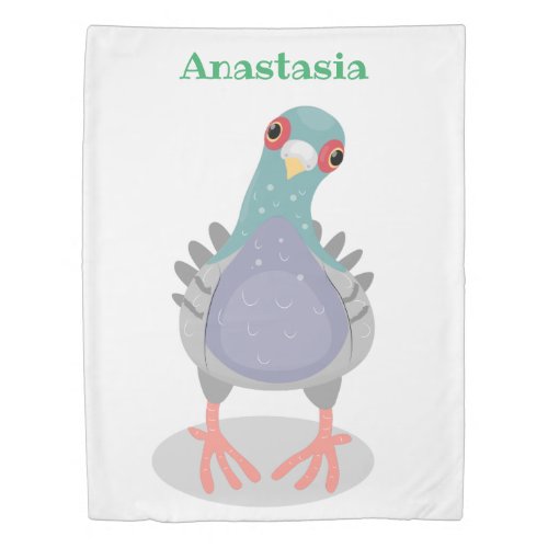 Funny curious pigeon cartoon illustration duvet cover