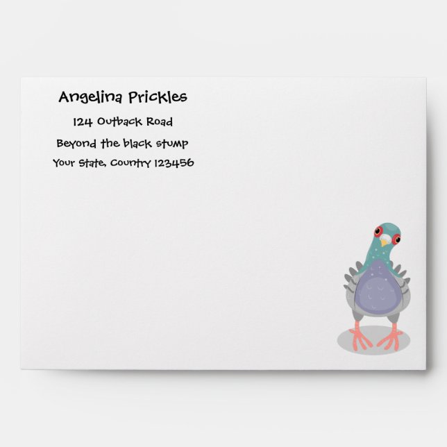 Funny curious pigeon cartoon illustration envelope (Front)