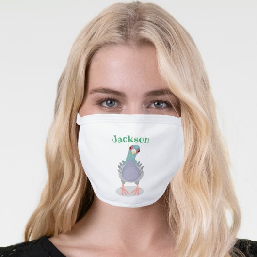 Funny curious pigeon cartoon illustration face mask (Worn Her)