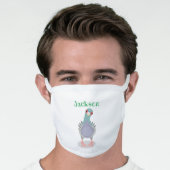 Funny curious pigeon cartoon illustration face mask (Worn Him)
