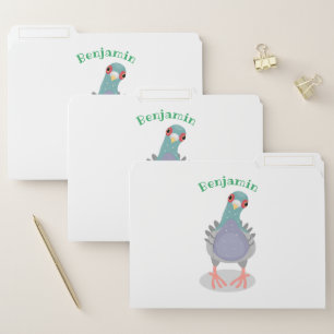 Funny curious pigeon cartoon illustration file folder
