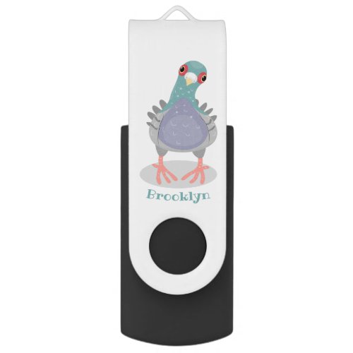 Funny curious pigeon cartoon illustration flash drive