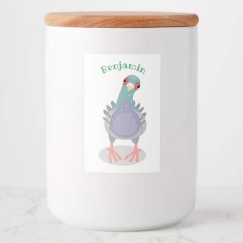 Funny curious pigeon cartoon illustration food label