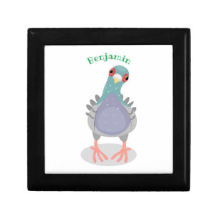 Funny curious pigeon cartoon illustration gift box