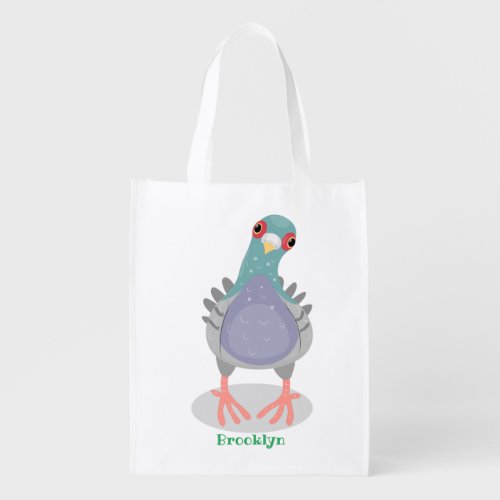 Funny curious pigeon cartoon illustration grocery bag