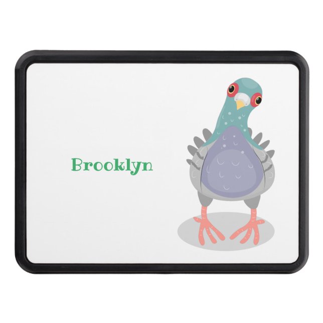 Funny curious pigeon cartoon illustration hitch cover (Front)