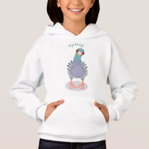 Funny curious pigeon cartoon illustration hoodie