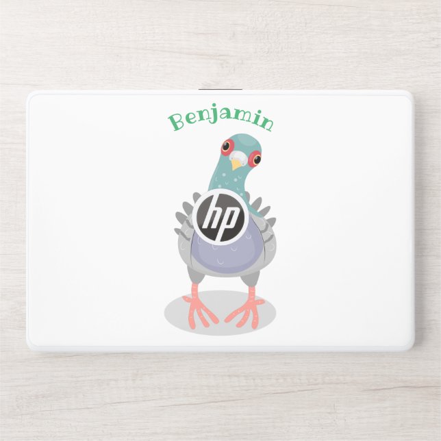Funny curious pigeon cartoon illustration HP laptop skin (Front)