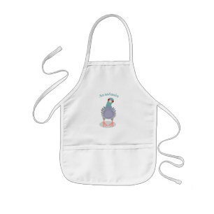 Funny curious pigeon cartoon illustration kids' apron