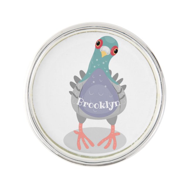 Funny curious pigeon cartoon illustration  lapel pin (Front)