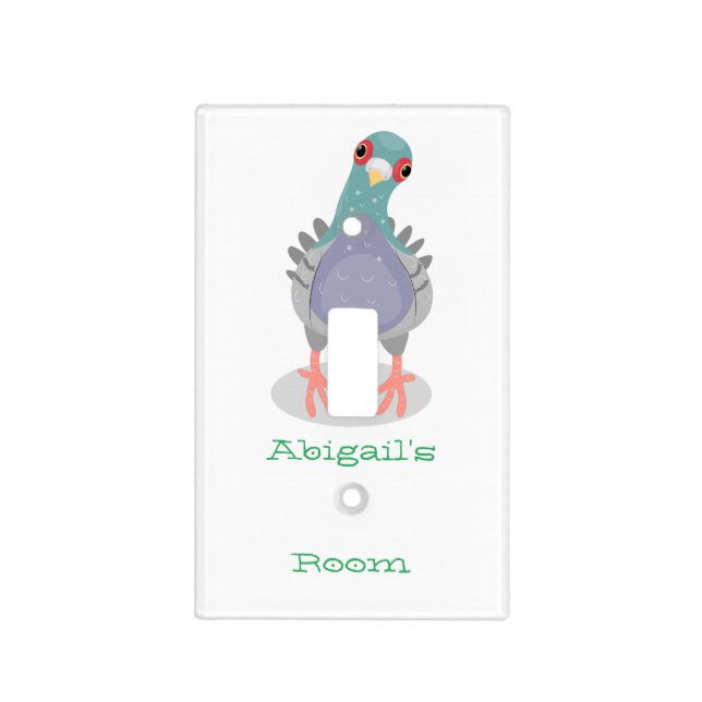 Funny curious pigeon cartoon illustration light switch cover (Front)