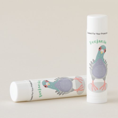 Funny curious pigeon cartoon illustration lip balm