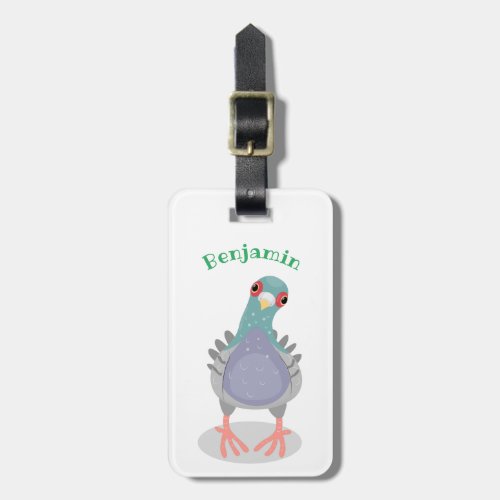 Funny curious pigeon cartoon illustration luggage tag