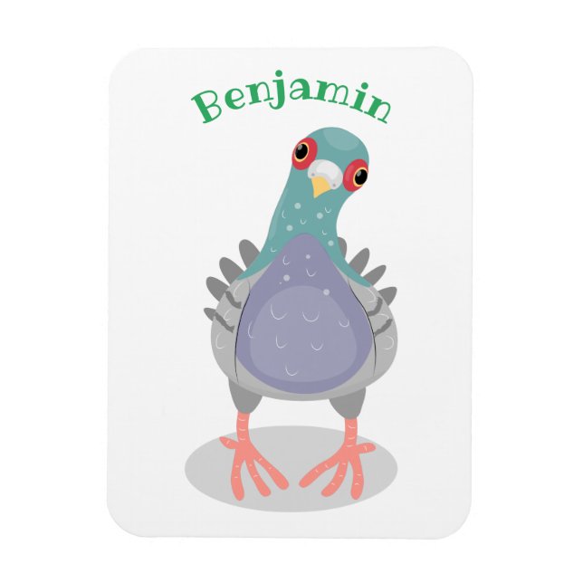 Funny curious pigeon cartoon illustration magnet (Vertical)