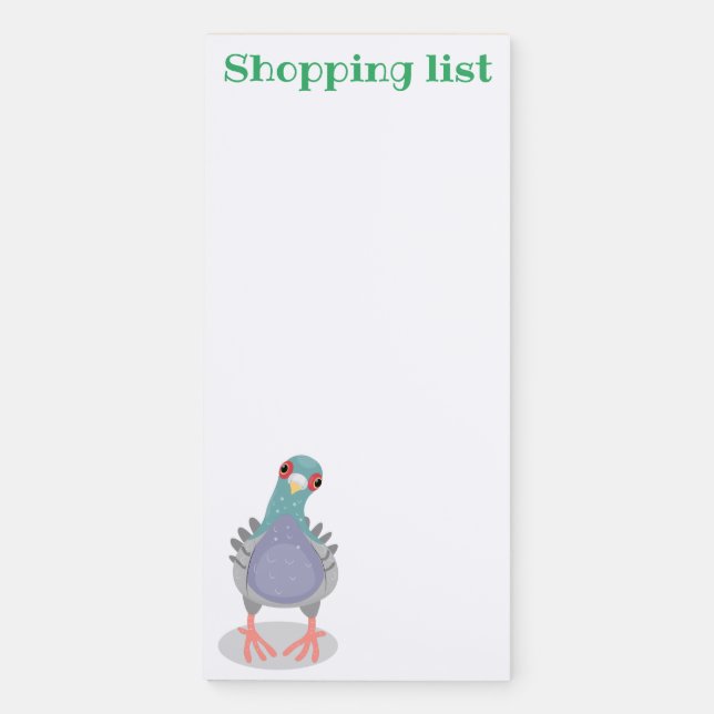 Funny curious pigeon cartoon illustration magnetic notepad (Front)