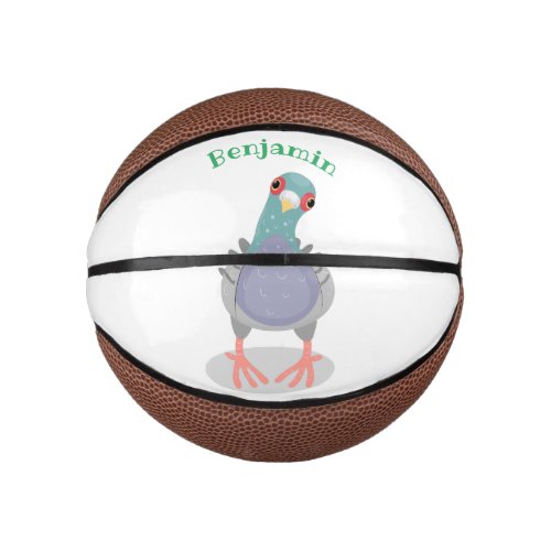 Funny curious pigeon cartoon illustration mini basketball