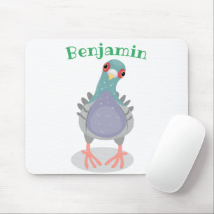 Funny curious pigeon cartoon illustration mouse pad