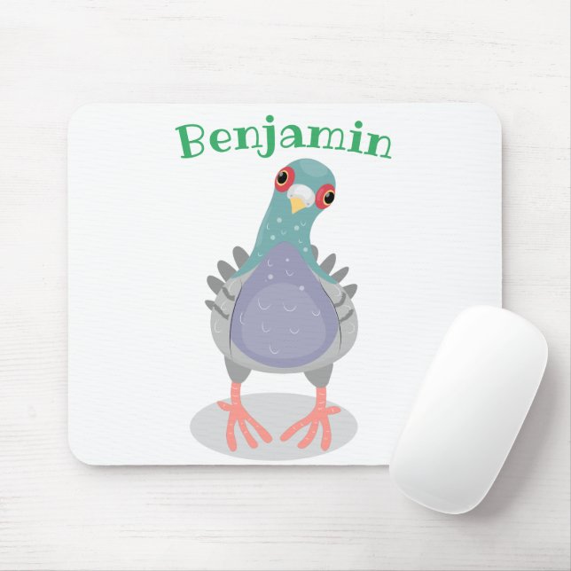 Funny curious pigeon cartoon illustration mouse pad (With Mouse)