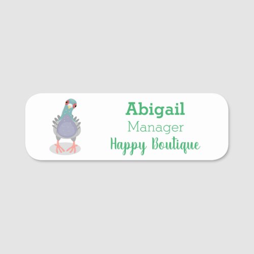 Funny curious pigeon cartoon illustration name tag