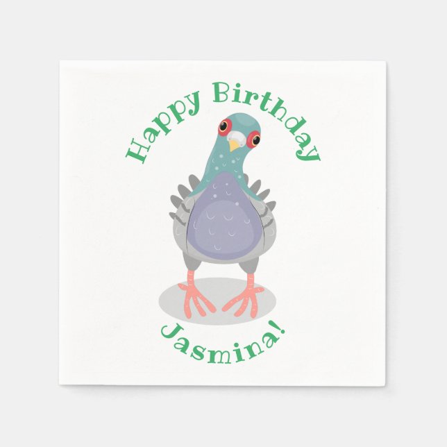 Funny curious pigeon cartoon illustration napkins (Front)