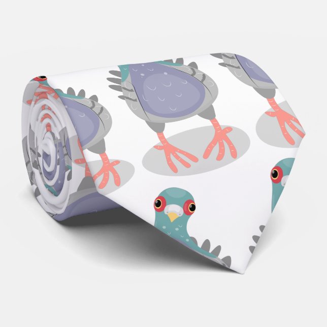 Funny curious pigeon cartoon illustration neck tie (Rolled)