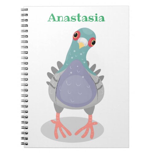 Funny curious pigeon cartoon illustration notebook