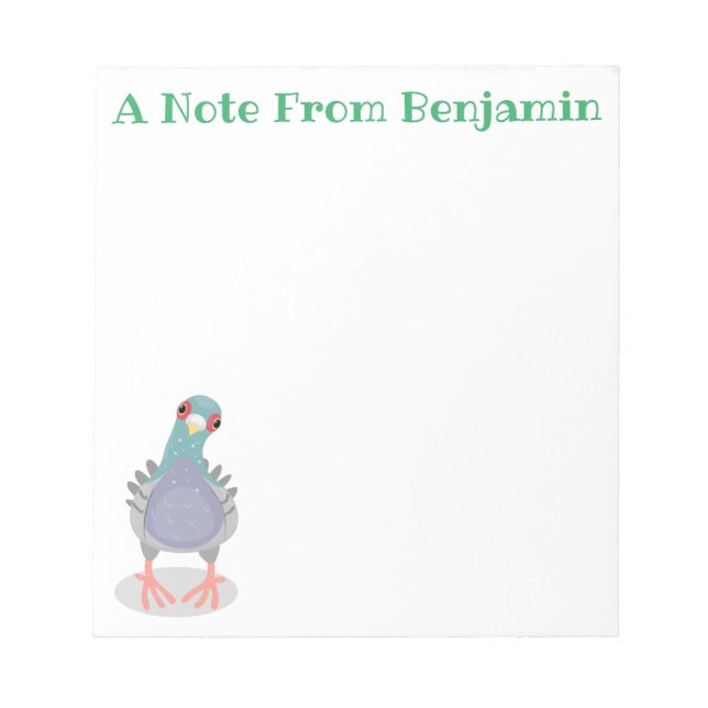 Funny curious pigeon cartoon illustration notepad (Front)