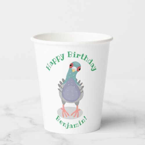 Funny curious pigeon cartoon illustration paper cups
