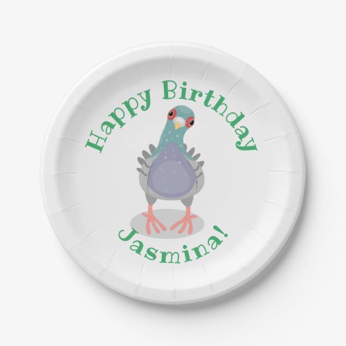 Funny curious pigeon cartoon illustration paper plates
