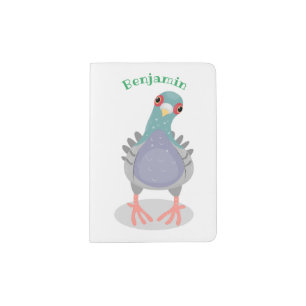 Funny curious pigeon cartoon illustration passport holder