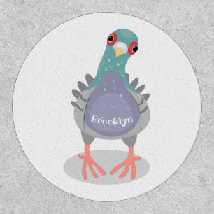 Funny curious pigeon cartoon illustration patch