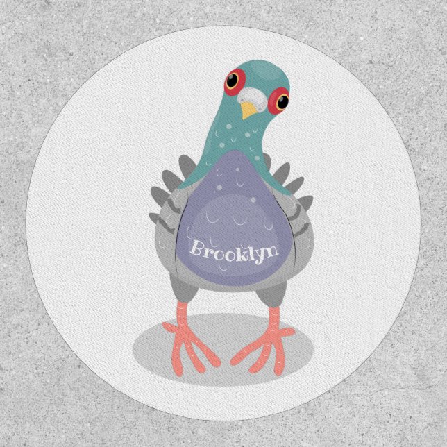 Funny curious pigeon cartoon illustration patch (Front)