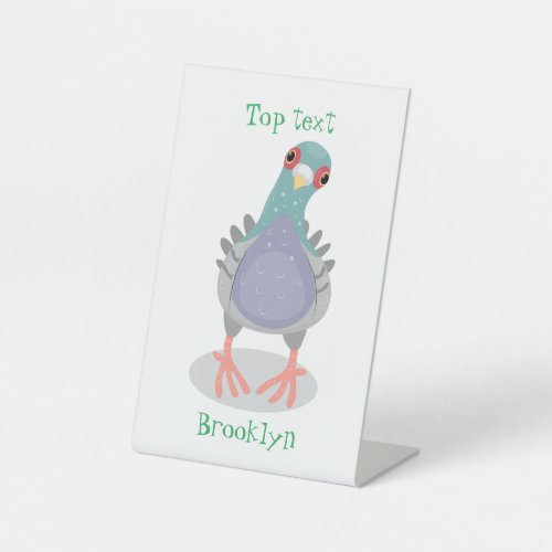 Funny curious pigeon cartoon illustration pedestal sign