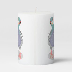 Funny curious pigeon cartoon illustration pillar candle