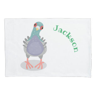 Funny curious pigeon cartoon illustration pillow case