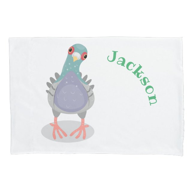 Funny curious pigeon cartoon illustration pillow case (Front)