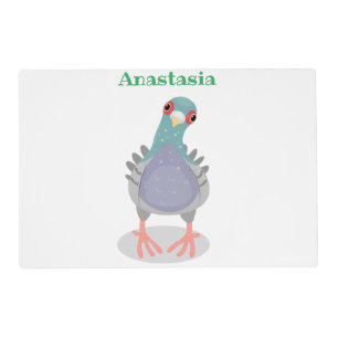 Funny curious pigeon cartoon illustration placemat