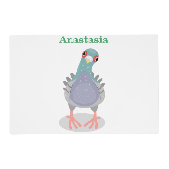 Funny curious pigeon cartoon illustration placemat (Front)