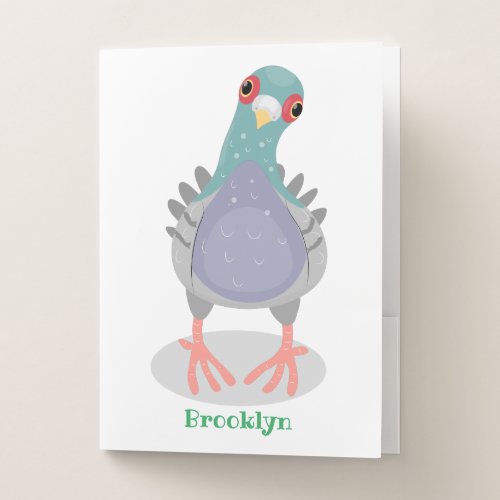 Funny curious pigeon cartoon illustration pocket folder