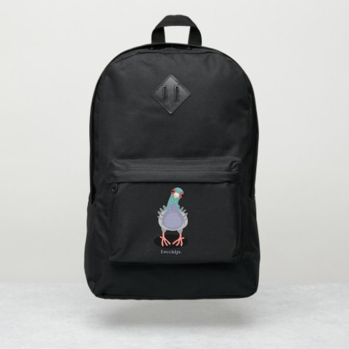 Funny curious pigeon cartoon illustration port authority backpack