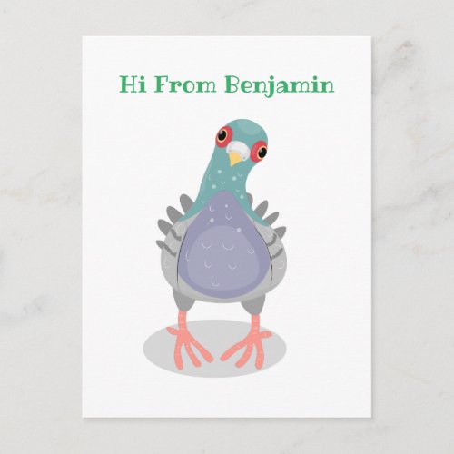 Funny curious pigeon cartoon illustration postcard