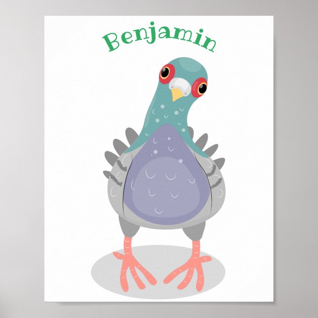 Funny curious pigeon cartoon illustration poster (Front)